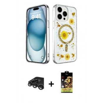 MARSİLYAN™- iPhone 15 Pro Max Kılıf Kozmos Doku - Siyah Buffer Cam Ekran Koruyucu + Raze Metal Kamera Lens - TMGI