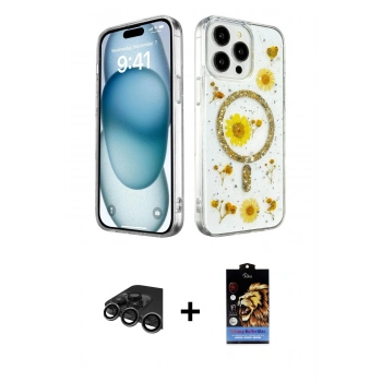 MARSİLYAN™- iPhone 15 Pro Max Kılıf Kozmos Doku - Siyah Buffer Hayalet Cam Ekran Koruyucu + Raze Metal Kamera Lens - TMGI