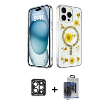 MARSİLYAN™- iPhone 15 Pro Max Kılıf Kozmos Doku - Siyah Vanessa Magic Cam + PVD Metal Kamera Lens - GI