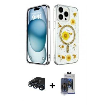 MARSİLYAN™- iPhone 15 Pro Max Kılıf Kozmos Doku - Siyah Vanessa Magic Cam + Raze Metal Kamera Lens - LT