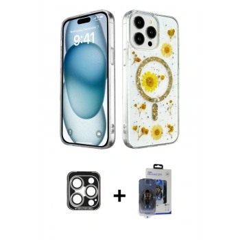 MARSİLYAN™- iPhone 15 Pro Max Kılıf Kozmos Doku - Siyah Vanessa Magic Cam + PVD Metal Kamera Lens - GS