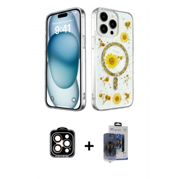 MARSİLYAN™- iPhone 15 Pro Max Kılıf Kozmos Doku - Siyah Vanessa Magic Cam + PVD Metal Kamera Lens - TU