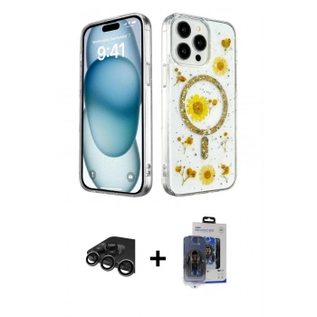 MARSİLYAN™- iPhone 15 Pro Max Kılıf Kozmos Doku - Siyah Vanessa Magic Cam + Raze Metal Kamera Lens - TMGI