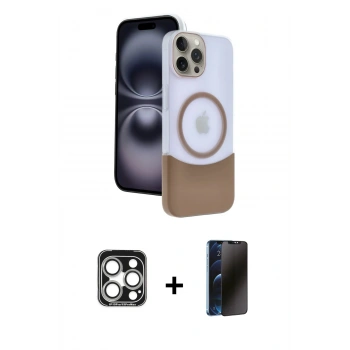 MARSİLYAN™- iPhone 15 Pro Max Kılıf Kozmos Form Özel Seri - Siyah 3D Antistatik Hayalet Cam Ekran Koruyucu + PVD Metal Kamera Lens - GS