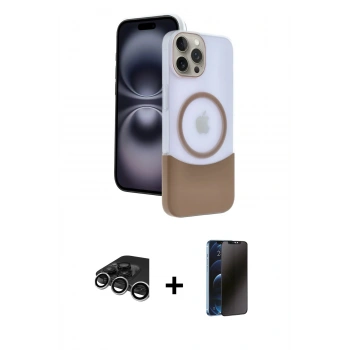 MARSİLYAN™- iPhone 15 Pro Max Kılıf Kozmos Form Özel Seri - Siyah 3D Antistatik Hayalet Cam Ekran Koruyucu + Raze Metal Kamera Lens - GS