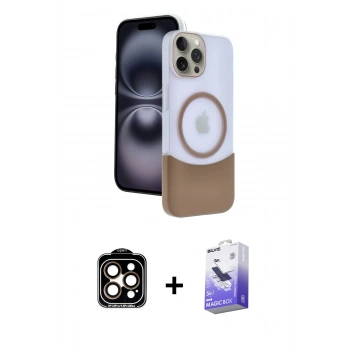MARSİLYAN™- iPhone 15 Pro Max Kılıf Kozmos Form Özel Seri - Siyah Bilvis 5in1 5D Magic Hayalet Cam Ekran Koruyucu + PVD Metal Kamera Lens - TU