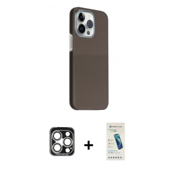 MARSİLYAN™- iPhone 15 Pro Max Kılıf Kozmos Klasik Prime - Şeffaf Pasifik Cam Ekran Koruyucu + PVD Metal Kamera Lens - GS