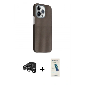 MARSİLYAN™- iPhone 15 Pro Max Kılıf Kozmos Klasik Prime - Şeffaf Pasifik Cam Ekran Koruyucu + Raze Metal Kamera Lens - GS