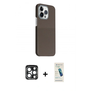 MARSİLYAN™- iPhone 15 Pro Max Kılıf Kozmos Klasik Prime - Şeffaf Pasifik Cam Ekran Koruyucu + PVD Metal Kamera Lens - LT