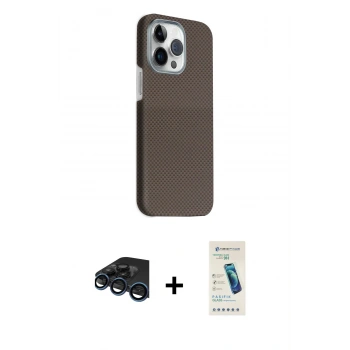 MARSİLYAN™- iPhone 15 Pro Max Kılıf Kozmos Klasik Prime - Şeffaf Pasifik Cam Ekran Koruyucu + Raze Metal Kamera Lens - LT