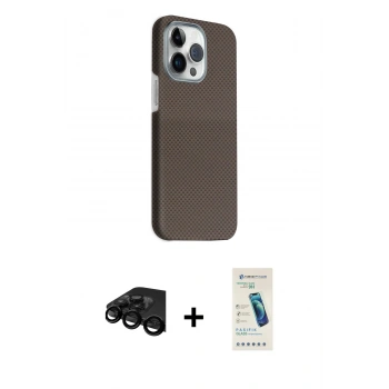 MARSİLYAN™- iPhone 15 Pro Max Kılıf Kozmos Klasik Prime - Şeffaf Pasifik Cam Ekran Koruyucu + Raze Metal Kamera Lens - SH