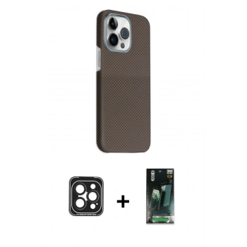 MARSİLYAN™- iPhone 15 Pro Max Kılıf Kozmos Klasik Prime - Siyah 360 Mat Full Body Arka Koruyucu + PVD Metal Kamera Lens - SH