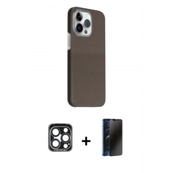 MARSİLYAN™- iPhone 15 Pro Max Kılıf Kozmos Klasik Prime - Siyah 3D Antistatik Hayalet Cam Ekran Koruyucu + PVD Metal Kamera Lens - LT