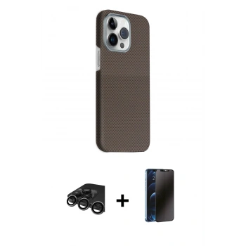 MARSİLYAN™- iPhone 15 Pro Max Kılıf Kozmos Klasik Prime - Siyah 3D Antistatik Hayalet Cam Ekran Koruyucu + Raze Metal Kamera Lens - TMGI