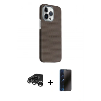 MARSİLYAN™- iPhone 15 Pro Max Kılıf Kozmos Klasik Prime - Siyah 3D Antistatik Hayalet Cam Ekran Koruyucu + Raze Metal Kamera Lens - GS
