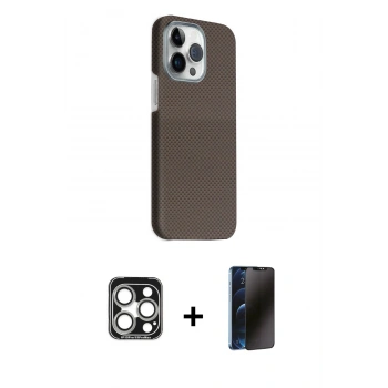 MARSİLYAN™- iPhone 15 Pro Max Kılıf Kozmos Klasik Prime - Siyah 3D Antistatik Hayalet Cam Ekran Koruyucu + PVD Metal Kamera Lens - GS