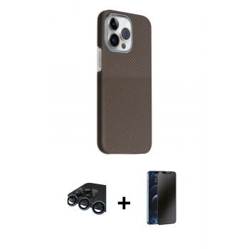 MARSİLYAN™- iPhone 15 Pro Max Kılıf Kozmos Klasik Prime - Siyah 3D Antistatik Hayalet Cam Ekran Koruyucu + Raze Metal Kamera Lens - LT
