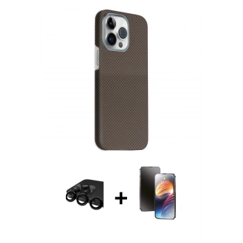 MARSİLYAN™- iPhone 15 Pro Max Kılıf Kozmos Klasik Prime - Siyah 3D Antistatik Mat Seramik Nano Ekran Koruyucu + Raze Metal Kamera Lens - SH