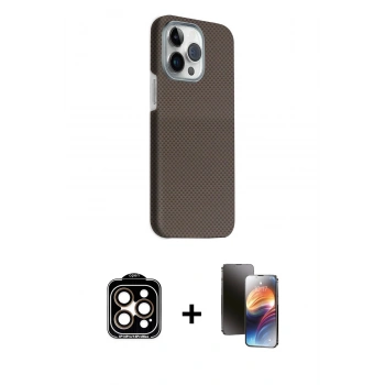 MARSİLYAN™- iPhone 15 Pro Max Kılıf Kozmos Klasik Prime - Siyah 3D Antistatik Mat Seramik Nano Ekran Koruyucu + PVD Metal Kamera Lens - TU