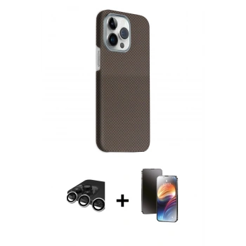 MARSİLYAN™- iPhone 15 Pro Max Kılıf Kozmos Klasik Prime - Siyah 3D Antistatik Mat Seramik Nano Ekran Koruyucu + Raze Metal Kamera Lens - GS