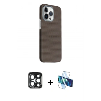 MARSİLYAN™- iPhone 15 Pro Max Kılıf Kozmos Klasik Prime - Siyah 3D Antistatik Seramik Nano Ekran Koruyucu + PVD Metal Kamera Lens - LT