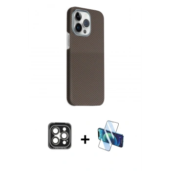 MARSİLYAN™- iPhone 15 Pro Max Kılıf Kozmos Klasik Prime - Siyah 3D Antistatik Seramik Nano Ekran Koruyucu + PVD Metal Kamera Lens - GI