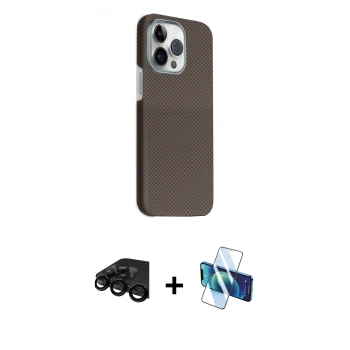 MARSİLYAN™- iPhone 15 Pro Max Kılıf Kozmos Klasik Prime - Siyah 3D Antistatik Seramik Nano Ekran Koruyucu + Raze Metal Kamera Lens - SH