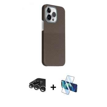 MARSİLYAN™- iPhone 15 Pro Max Kılıf Kozmos Klasik Prime - Siyah 3D Antistatik Seramik Nano Ekran Koruyucu + Raze Metal Kamera Lens - GS