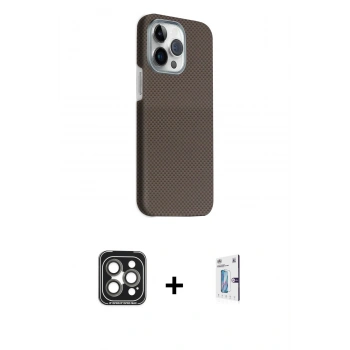 MARSİLYAN™- iPhone 15 Pro Max Kılıf Kozmos Klasik Prime - Siyah Bilvis 0.18mm Plus Cam Ekran Koruyucu + PVD Metal Kamera Lens - GI