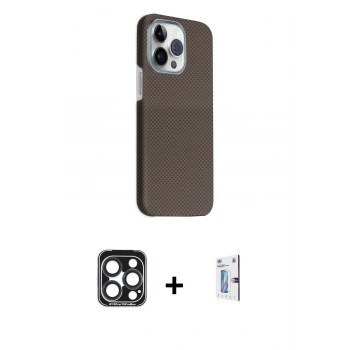 MARSİLYAN™- iPhone 15 Pro Max Kılıf Kozmos Klasik Prime - Siyah Bilvis 0.18mm Plus Cam Ekran Koruyucu + PVD Metal Kamera Lens - LT