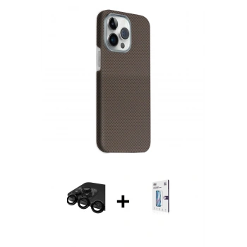 MARSİLYAN™- iPhone 15 Pro Max Kılıf Kozmos Klasik Prime - Siyah Bilvis 0.18mm Plus Cam Ekran Koruyucu + Raze Metal Kamera Lens - SH