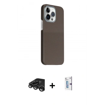 MARSİLYAN™- iPhone 15 Pro Max Kılıf Kozmos Klasik Prime - Siyah Bilvis 0.18mm Plus Cam Ekran Koruyucu + Raze Metal Kamera Lens - TMGI