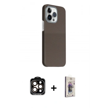 MARSİLYAN™- iPhone 15 Pro Max Kılıf Kozmos Klasik Prime - Siyah Bilvis 3D Cam Ekran Koruyucu + PVD Metal Kamera Lens - TU