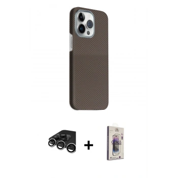 MARSİLYAN™- iPhone 15 Pro Max Kılıf Kozmos Klasik Prime - Siyah Bilvis 3D Cam Ekran Koruyucu + Raze Metal Kamera Lens - GS