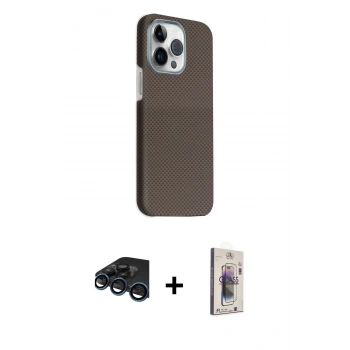 MARSİLYAN™- iPhone 15 Pro Max Kılıf Kozmos Klasik Prime - Siyah Bilvis 3D Cam Ekran Koruyucu + Raze Metal Kamera Lens - LT