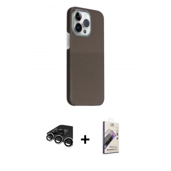 MARSİLYAN™- iPhone 15 Pro Max Kılıf Kozmos Klasik Prime - Siyah Bilvis 3D Mat Cam Ekran Koruyucu + Raze Metal Kamera Lens - GS