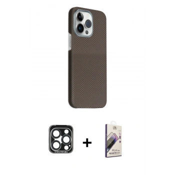 MARSİLYAN™- iPhone 15 Pro Max Kılıf Kozmos Klasik Prime - Siyah Bilvis 3D Mat Cam Ekran Koruyucu + PVD Metal Kamera Lens - LT