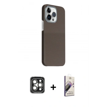 MARSİLYAN™- iPhone 15 Pro Max Kılıf Kozmos Klasik Prime - Siyah Bilvis 3D Mat Cam Ekran Koruyucu + PVD Metal Kamera Lens - GI