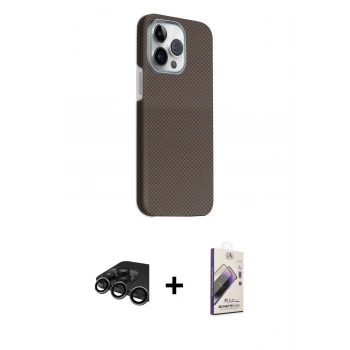 MARSİLYAN™- iPhone 15 Pro Max Kılıf Kozmos Klasik Prime - Siyah Bilvis 3D Mat Cam Ekran Koruyucu + Raze Metal Kamera Lens - TMGI