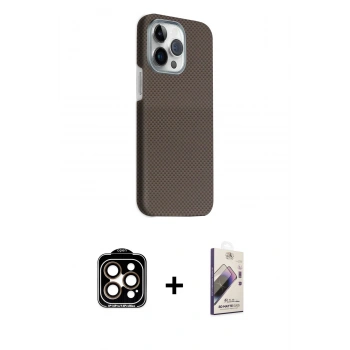 MARSİLYAN™- iPhone 15 Pro Max Kılıf Kozmos Klasik Prime - Siyah Bilvis 3D Mat Cam Ekran Koruyucu + PVD Metal Kamera Lens - TU