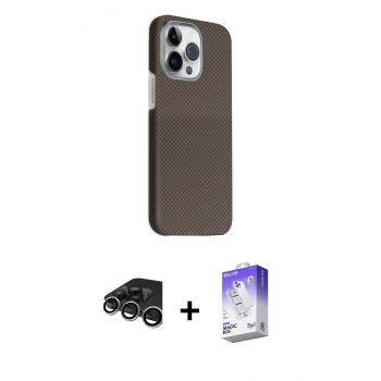 MARSİLYAN™- iPhone 15 Pro Max Kılıf Kozmos Klasik Prime - Siyah Bilvis 5in1 3D Magic Cam Ekran Koruyucu + Raze Metal Kamera Lens - GS