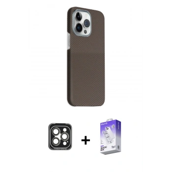 MARSİLYAN™- iPhone 15 Pro Max Kılıf Kozmos Klasik Prime - Siyah Bilvis 5in1 3D Magic Cam Ekran Koruyucu + PVD Metal Kamera Lens - GI