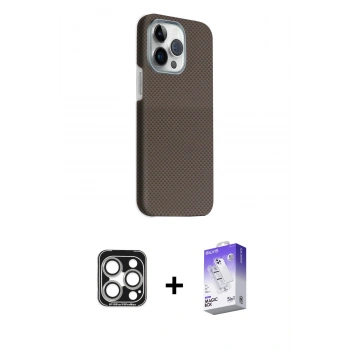 MARSİLYAN™- iPhone 15 Pro Max Kılıf Kozmos Klasik Prime - Siyah Bilvis 5in1 3D Magic Cam Ekran Koruyucu + PVD Metal Kamera Lens - GS