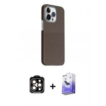 MARSİLYAN™- iPhone 15 Pro Max Kılıf Kozmos Klasik Prime - Siyah Bilvis 5in1 5D Magic Hayalet Cam Ekran Koruyucu + PVD Metal Kamera Lens - TU