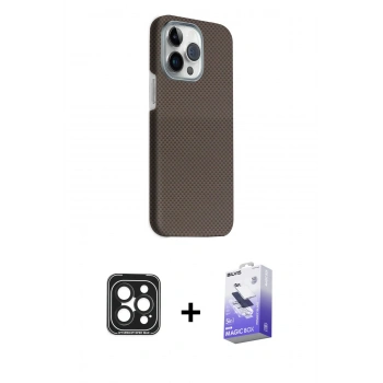 MARSİLYAN™- iPhone 15 Pro Max Kılıf Kozmos Klasik Prime - Siyah Bilvis 5in1 5D Magic Hayalet Cam Ekran Koruyucu + PVD Metal Kamera Lens - SH