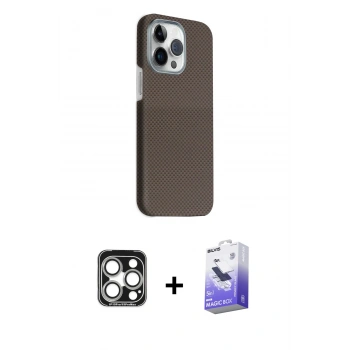 MARSİLYAN™- iPhone 15 Pro Max Kılıf Kozmos Klasik Prime - Siyah Bilvis 5in1 5D Magic Hayalet Cam Ekran Koruyucu + PVD Metal Kamera Lens - GS