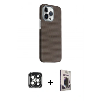 MARSİLYAN™- iPhone 15 Pro Max Kılıf Kozmos Klasik Prime - Siyah Bilvis Hayalet Cam Ekran Koruyucu + PVD Metal Kamera Lens - GI