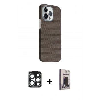 MARSİLYAN™- iPhone 15 Pro Max Kılıf Kozmos Klasik Prime - Siyah Bilvis Hayalet Cam Ekran Koruyucu + PVD Metal Kamera Lens - LT