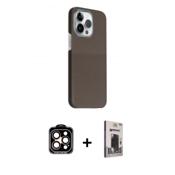 MARSİLYAN™- iPhone 15 Pro Max Kılıf Kozmos Klasik Prime - Siyah Bilvis Hayalet Cam Ekran Koruyucu + PVD Metal Kamera Lens - TU