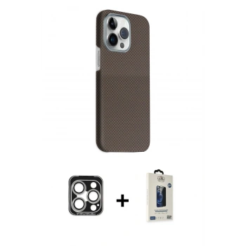 MARSİLYAN™- iPhone 15 Pro Max Kılıf Kozmos Klasik Prime - Siyah Bilvis Hayalet Cam Ekran Koruyucu + PVD Metal Kamera Lens - GS